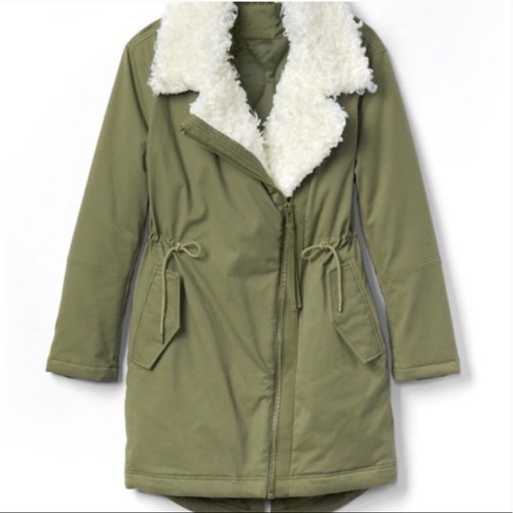 GAP Primaloft Utility Parka Olive Faux Sherpa Trim Size S - Picture 8 of 8